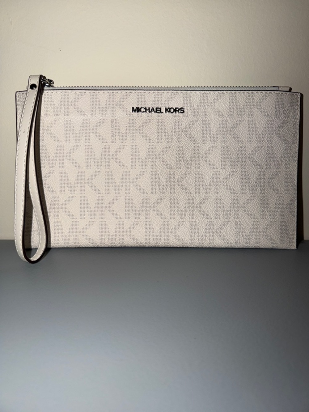 Michael Kors Cream MK Logo Wristlet Clutch